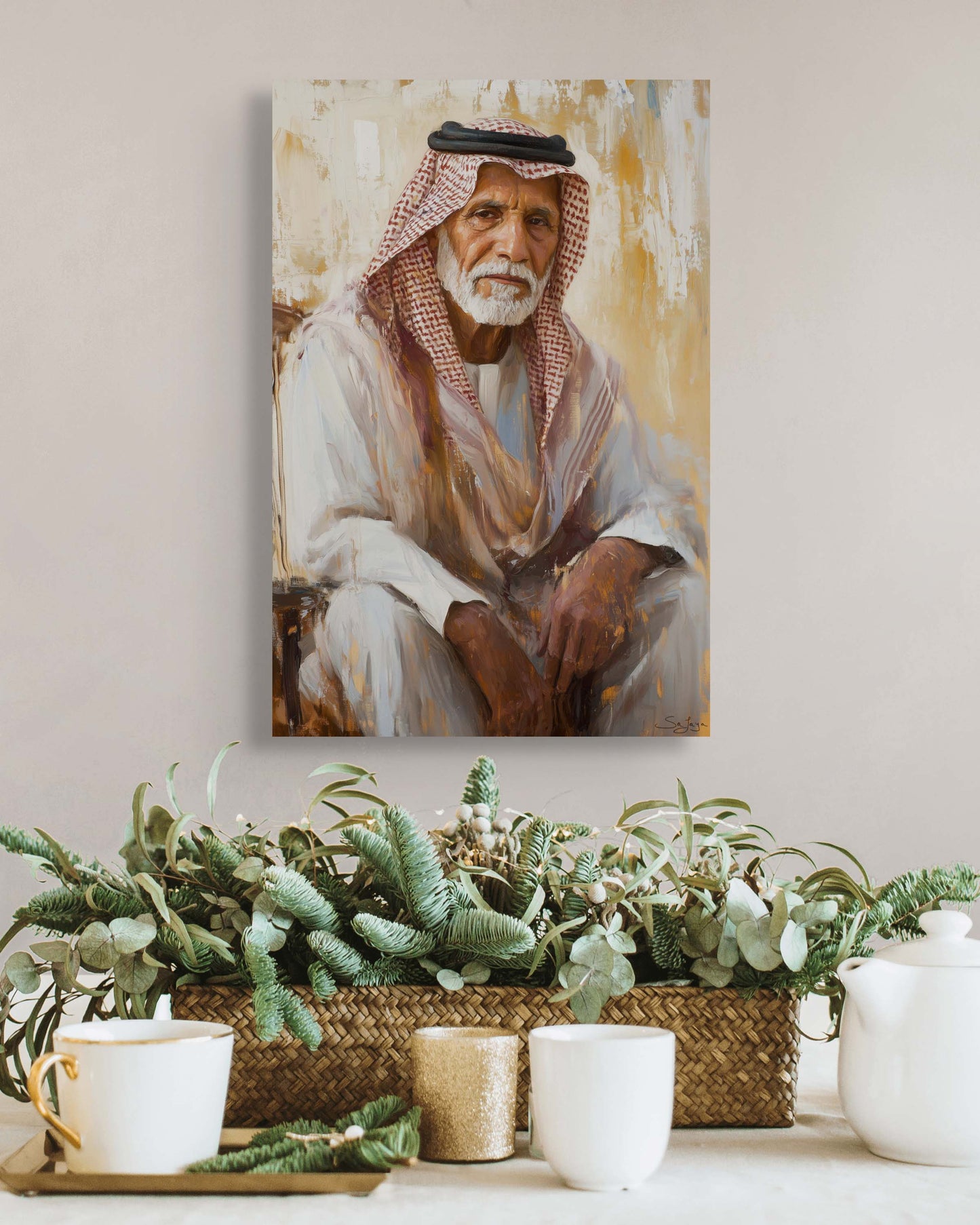 Graceful Impressionism portrait of an elderly Saudi man from Saudi Arabia – Flow Edition V2 by Safaya