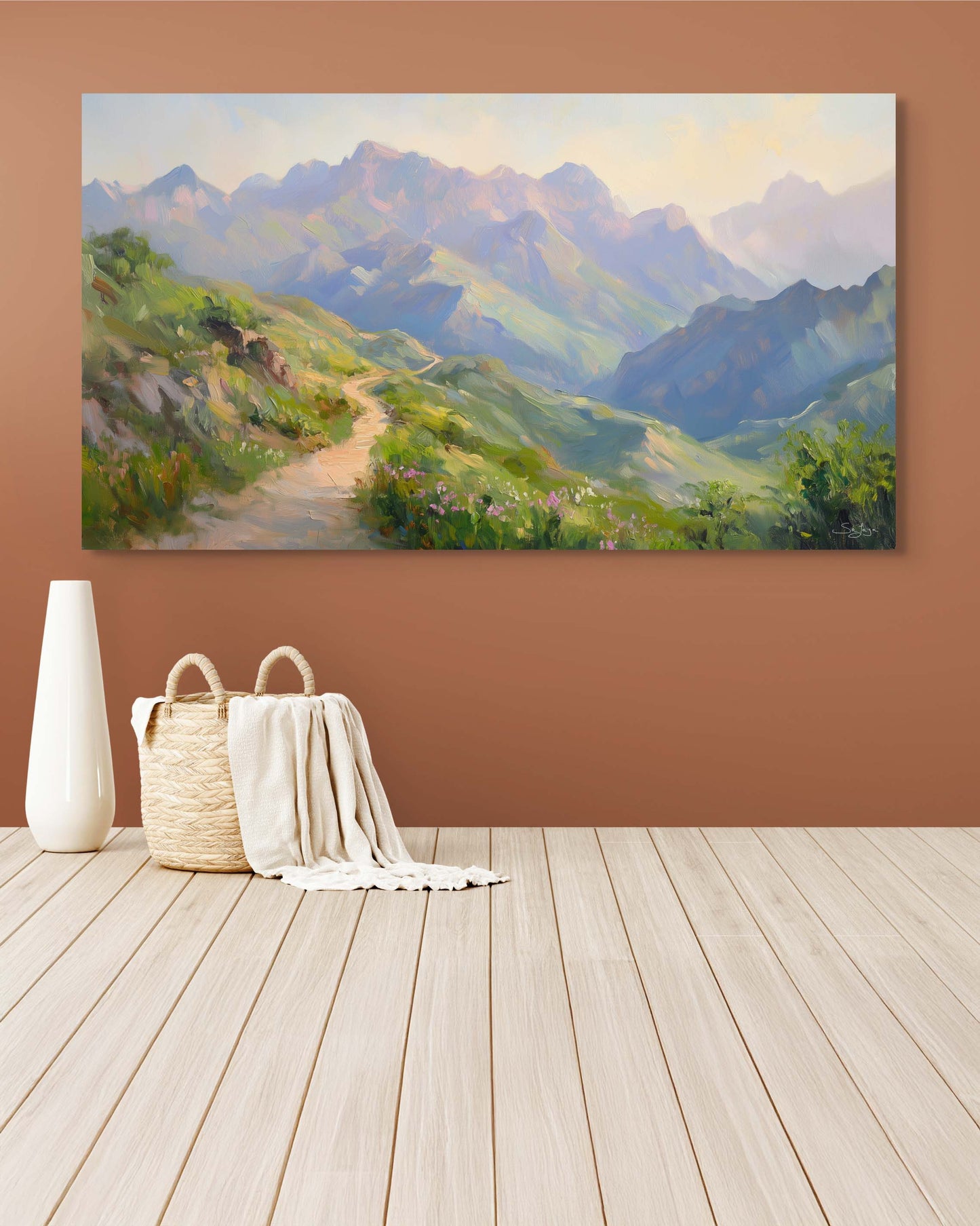 Elegant Impressionism-style artwork of Taif Mountains, Saudi Arabia – Flow Edition V1 by Safaya