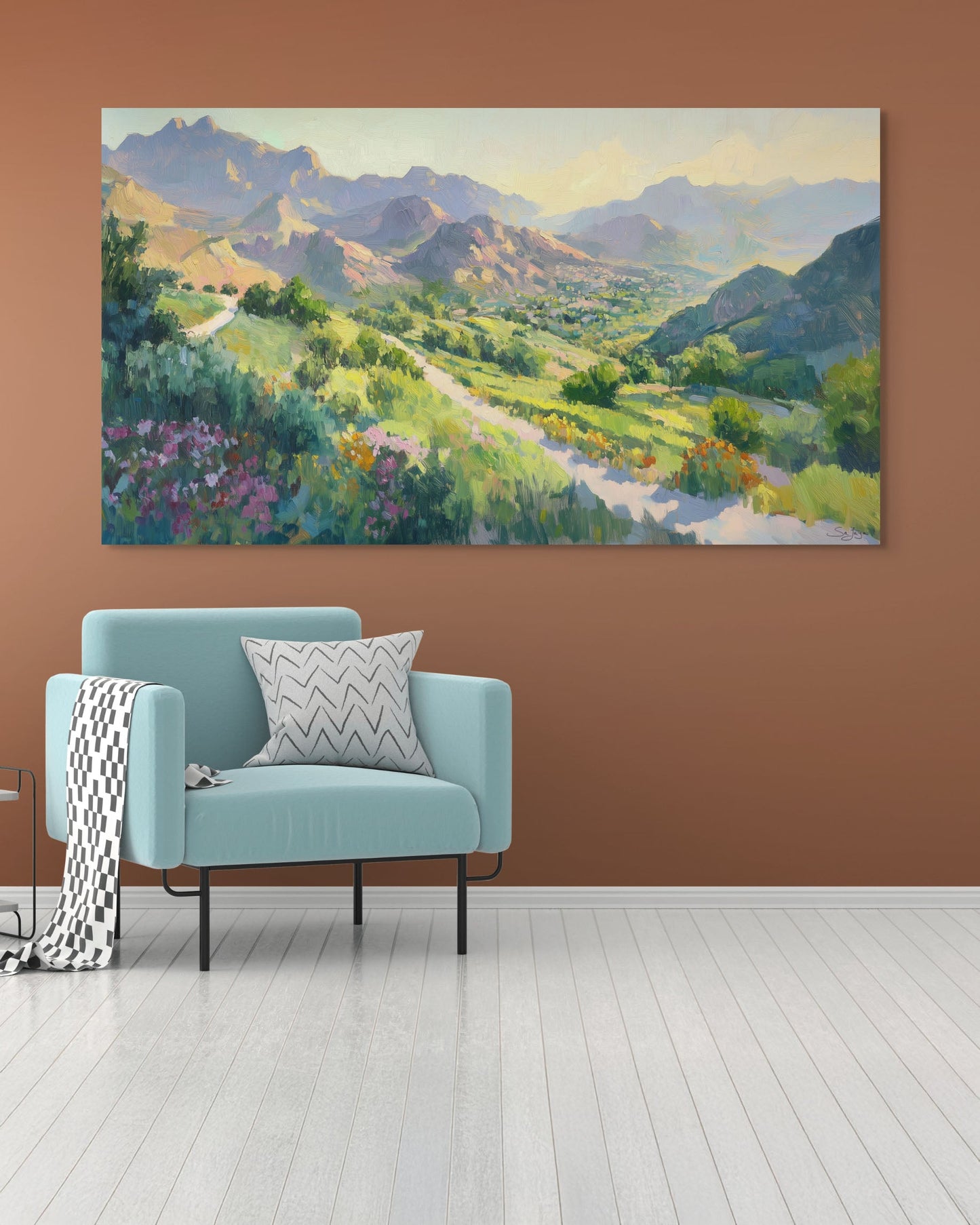 Elegant Impressionism-style artwork of Taif Mountains, Saudi Arabia – Flow Edition V2 by Safaya