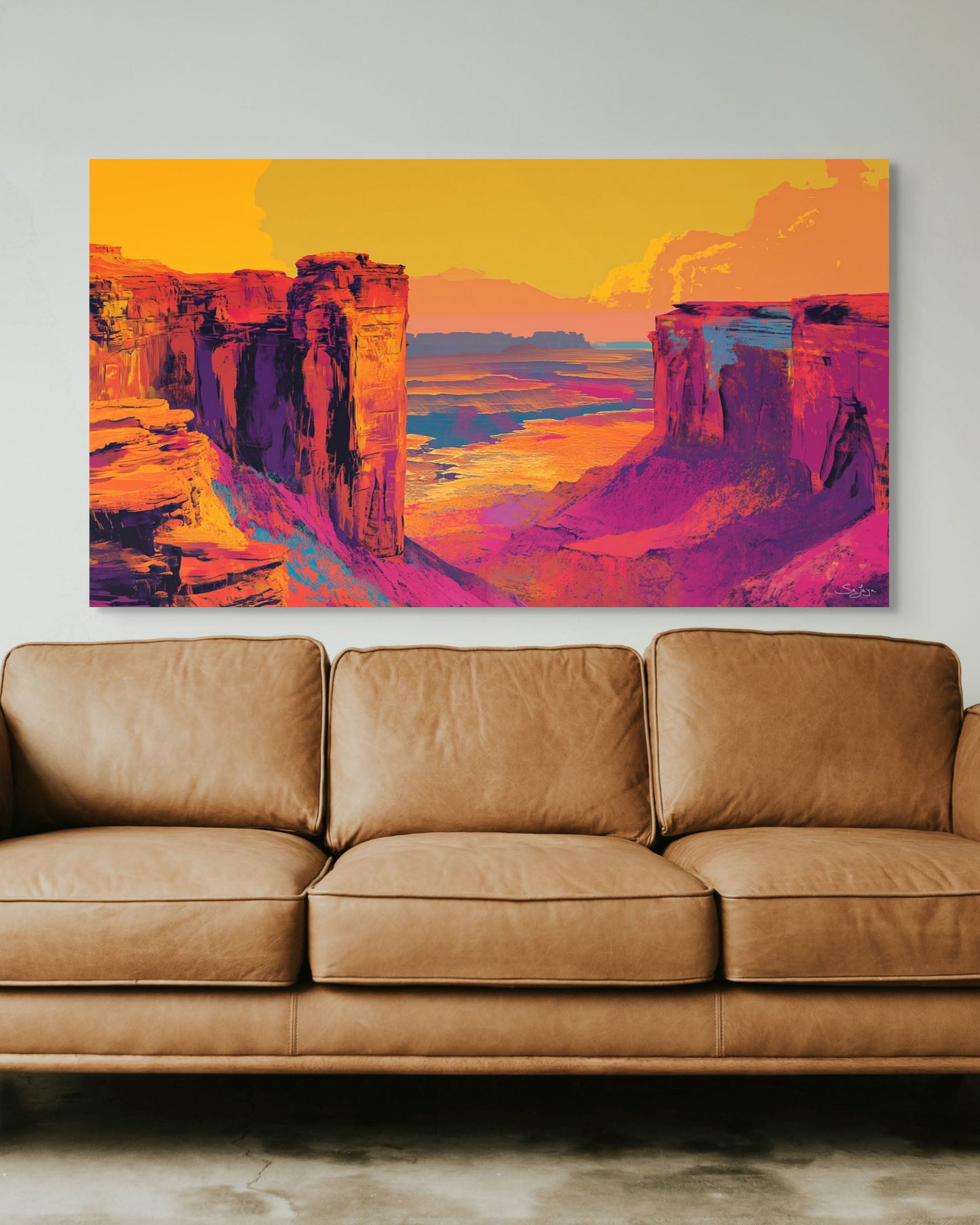 Vibrant Pop Art depiction of Edge of the World, Saudi Arabia – Flow Edition V2 by Safaya