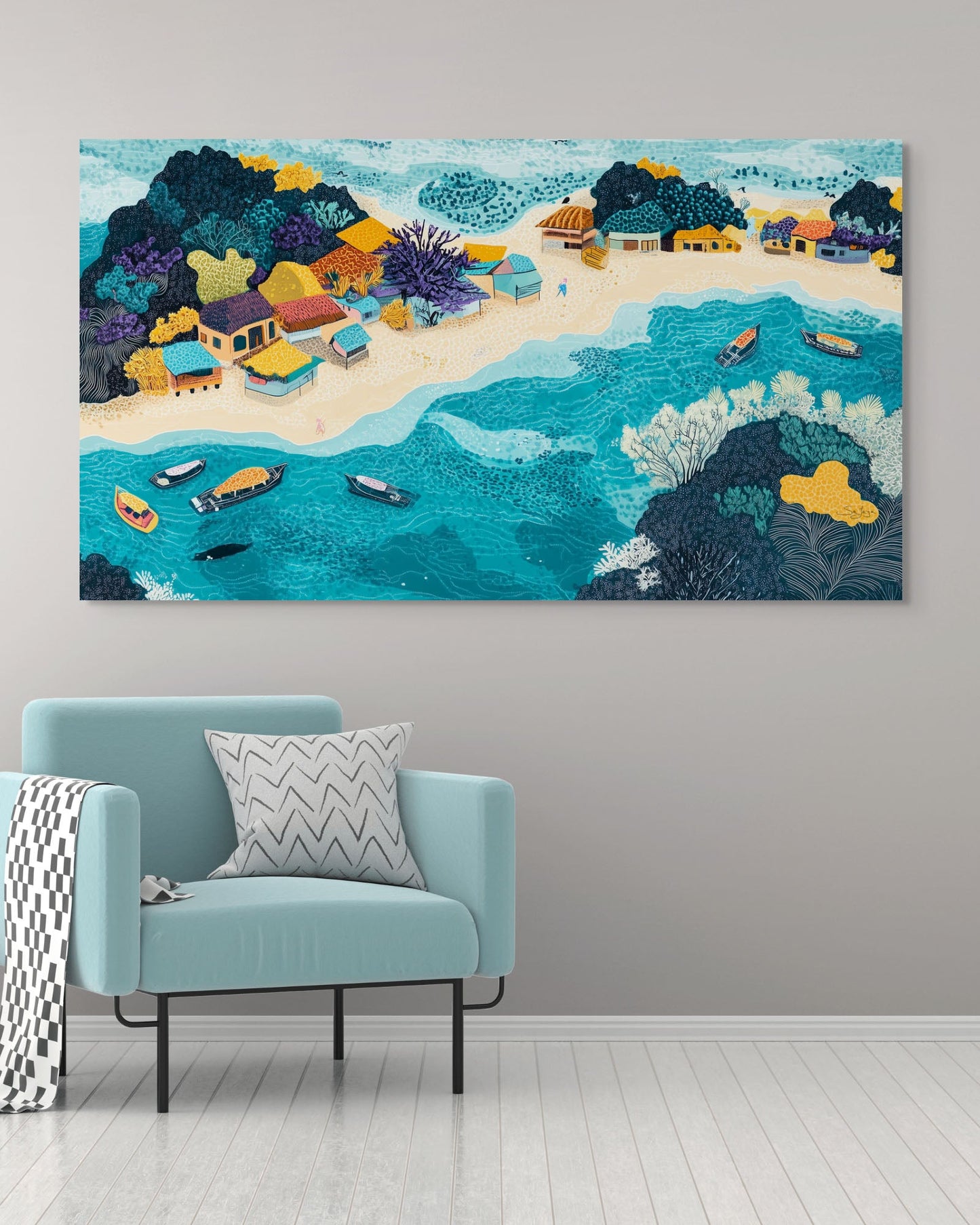 Vibrant Pop Art depiction of Farasan Island, Saudi Arabia – Flow Edition V2 by Safaya