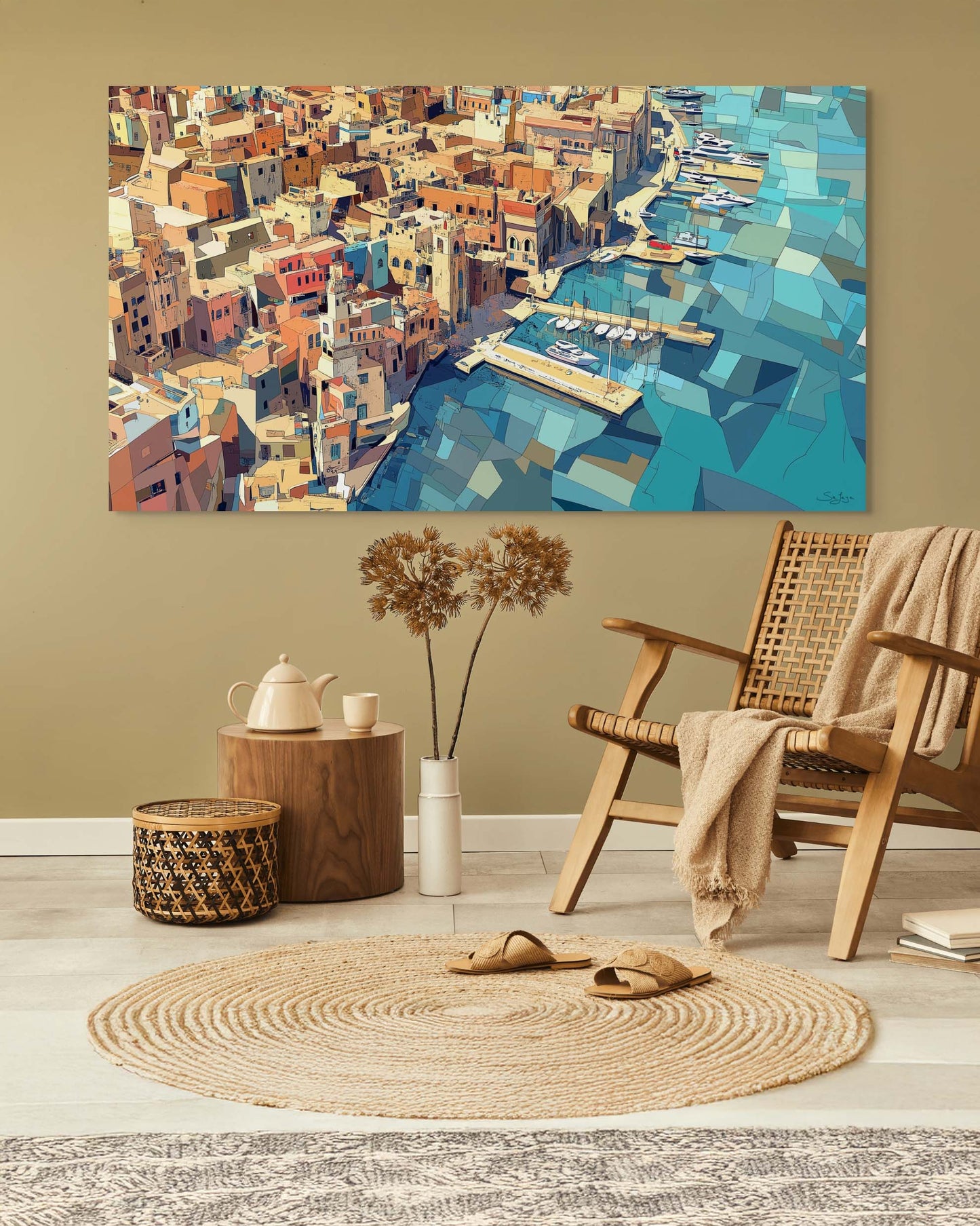 Bold Cubism-style artwork of Yanbu, Saudi Arabia – Flow Edition V4 by Safaya
