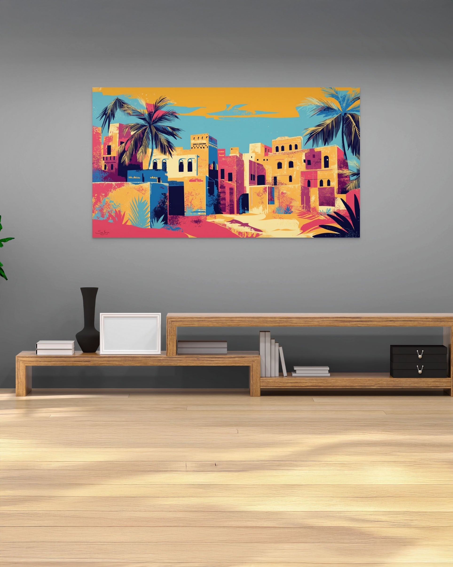 Vibrant Pop Art depiction of Diriyah, Saudi Arabia – Flow Edition V2 by Safaya
