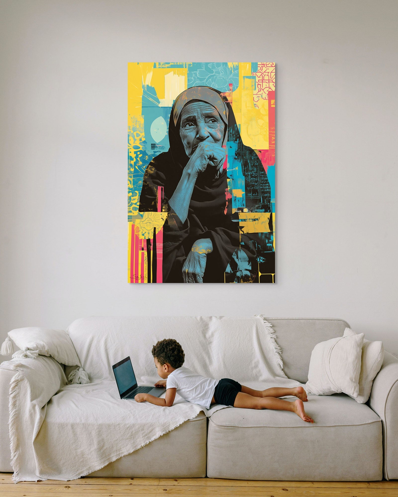 Vibrant Pop Art depiction of an elderly Saudi woman from Saudi Arabia – Flow Edition V1 by Safaya