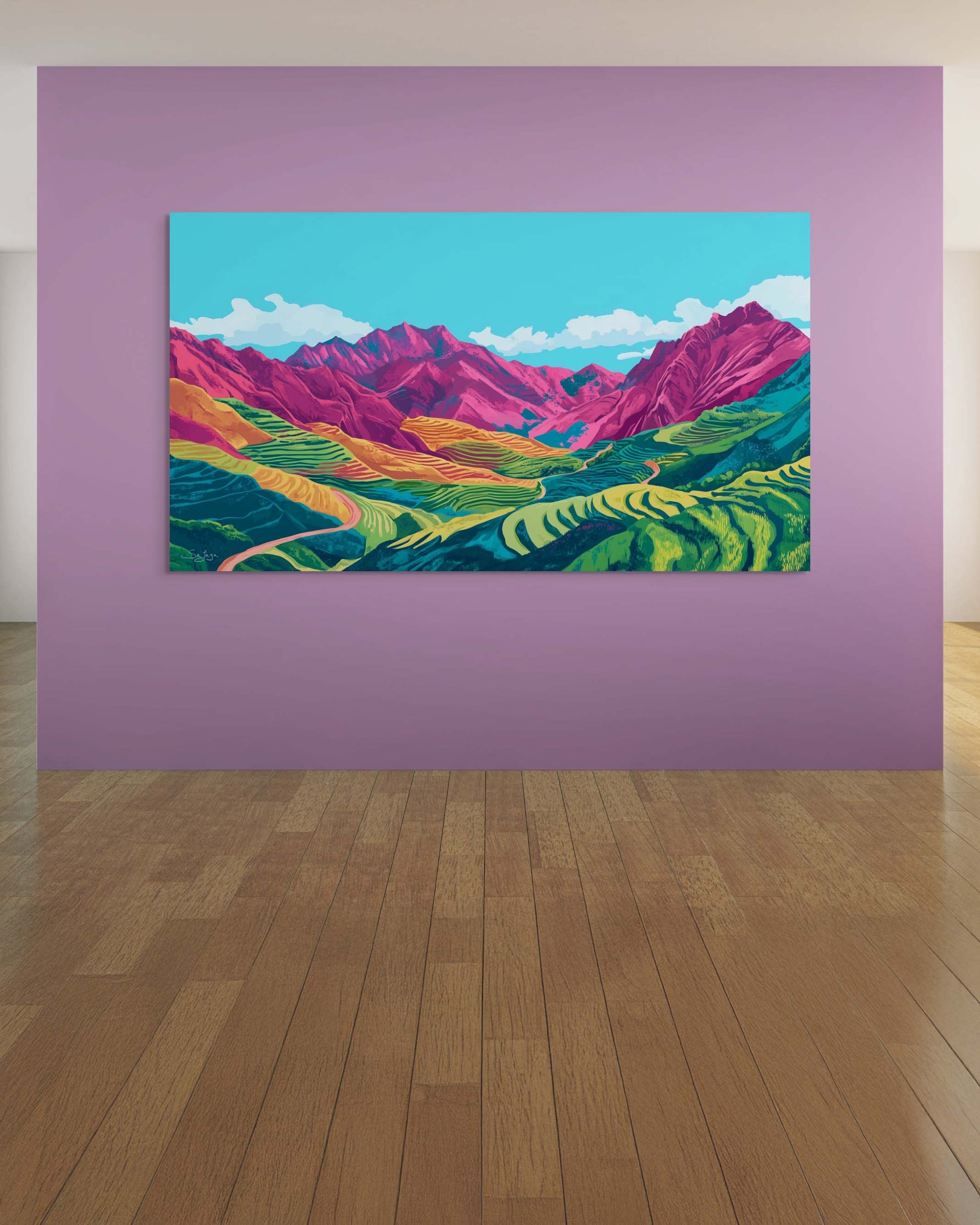 Vibrant Pop Art depiction of Taif Mountains, Saudi Arabia – Flow Edition V1 by Safaya
